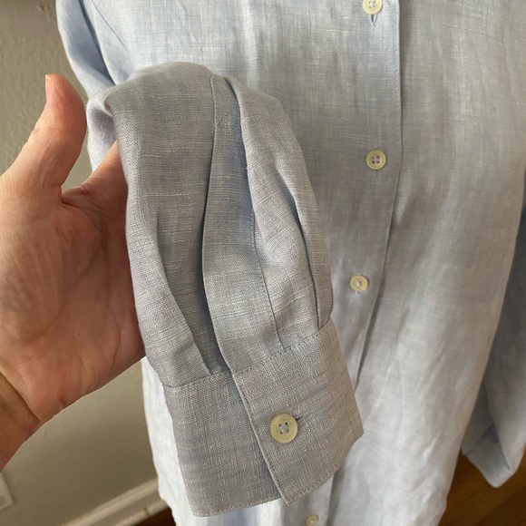 Vtg Y2K Liz Sport Blue 100% Linen Boyfriend Style Oversized Button Down Top Sz S - Picture 3 of 6